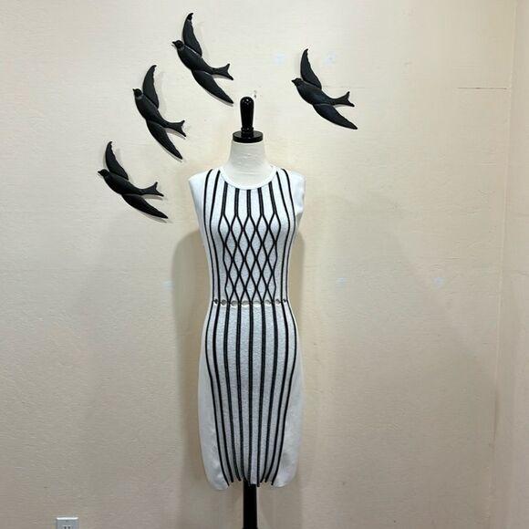 Opening Ceremony Black/White Striped Piped Argyle Two-Tone Bodycon Dress - S / M - Picture 2 of 14